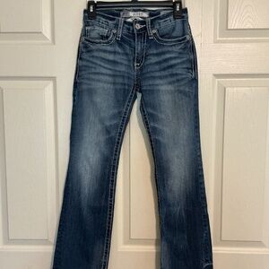 BKE denim Aiden bootleg Women stonewashed jeans 27s 28 inch inseam stitch design